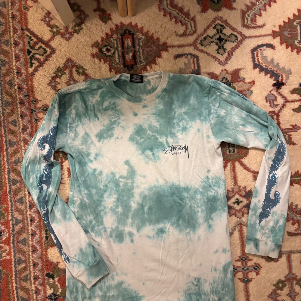 Stussy T Shirt Long Sleeve small Tie Dye Wave